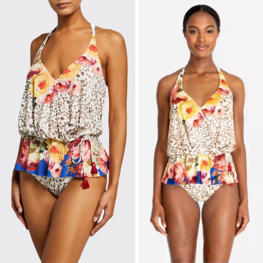 Johnny Was Floral & Leopard Print Halter Tankini & Bottom